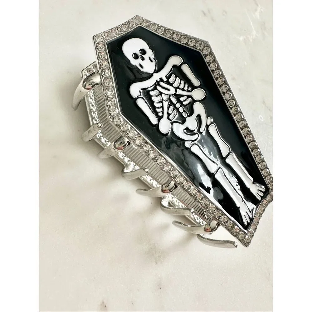 Skeleton Coffin Rhinestone Hair Claw Clip Goth Halloween NWT
